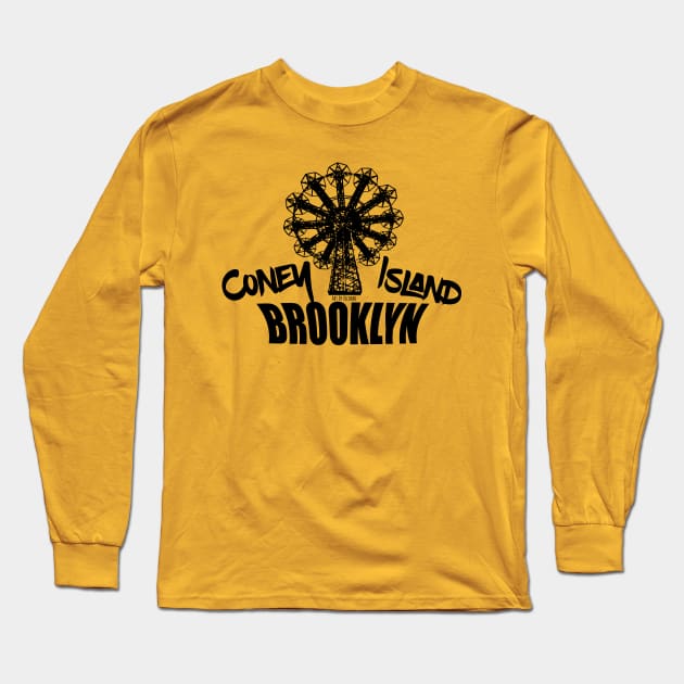 Coney Island Brooklyn Black ink Long Sleeve T-Shirt by Richardramirez82